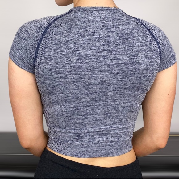 PINK VICTORIAS SECRET Seamless Short‎ Sleeve Crop Top Workout Running Gym Yoga - Picture 3 of 4